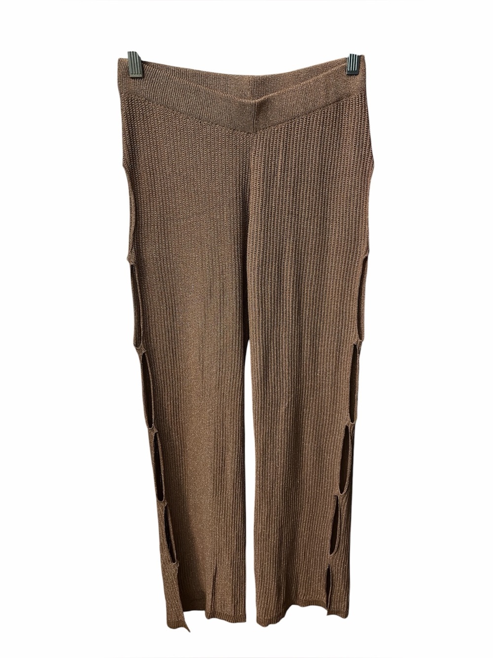 Pretty Garbage Metallic Brown Ribbed Knit Cutout Pants Size Large